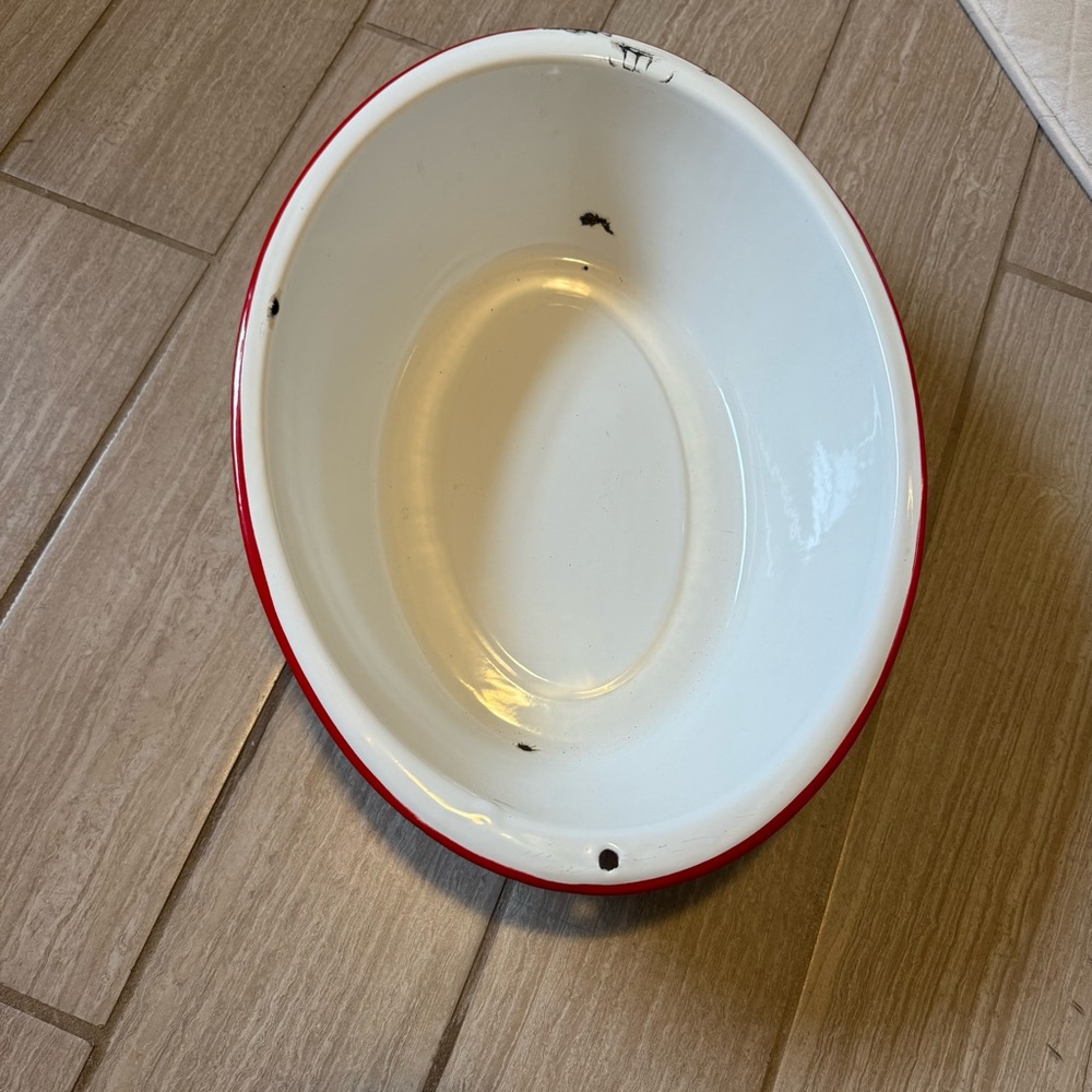 Red and White Enamel Bowl